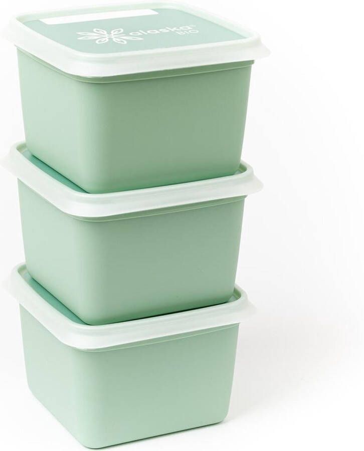 Amuse Alaska BIO Diepvriesdozen Set van 3 Diepvriesbakjes Diepvriesdozen bewaardozen Stapelbaar Groen 3 x 750 ml