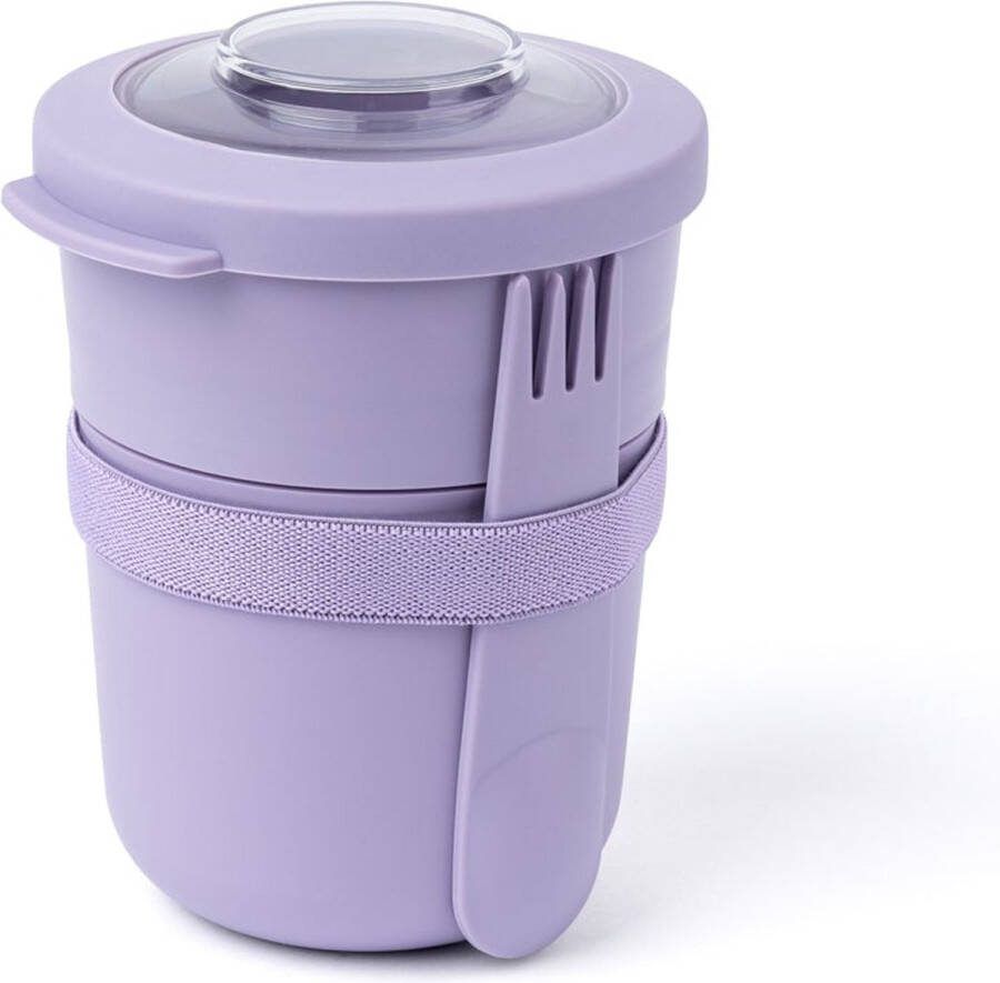 Amuse Tylla Duo Lavender Morning & Noon Lunchbowl Lunchbox met Spork en Rekker Transparant Tritan Deksel Voor onderweg Lekvrij Paars 150 + 450 ml