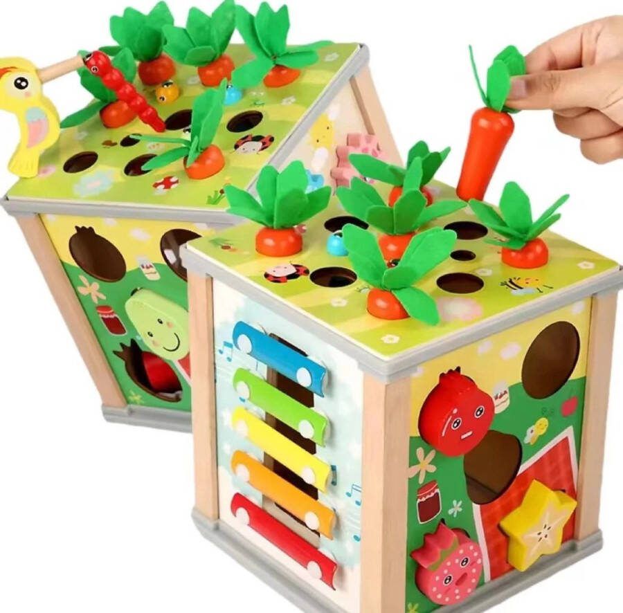 Amy's Goodies Houten activiteitenkubus 6-in-1 activiteitenbox Houten speelgoed Montessori speelgoed Peuter speelgoed