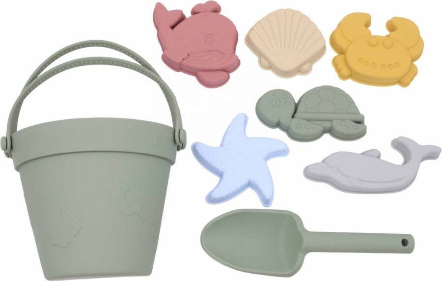 Amy's Goodies Zand speelset Strandspeelgoed Set Siliconen speelgoed Emmer Schepje & 6 Vormpjes BPA vrij Strandspeeltjes Waterspeeltjes
