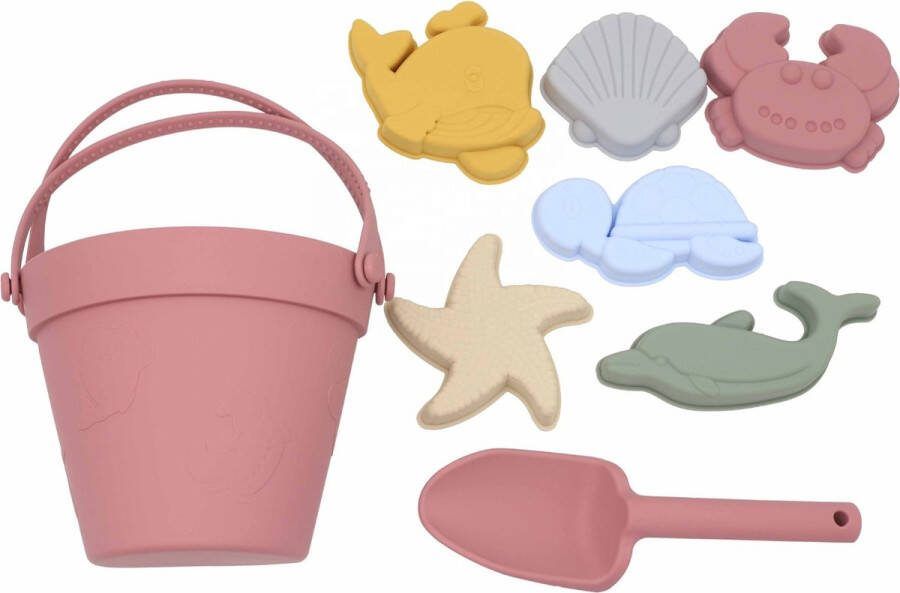 Amy's Goodies Zand speelset Strandspeelgoed Set Zandspeelgoed Set Siliconen speelgoed Emmer Schepje & 6 Vormpjes BPA vrij Strandspeeltjes Waterspeeltjes