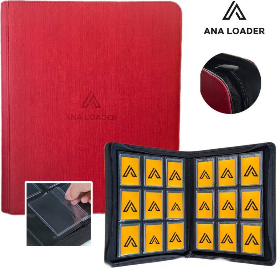 Analoader Ana toploader map rood Toploader binder Top loader map geschikt voor trading cards speelkaarten verzamelmap met rits sluiting Geschikt voor 256 kaarten