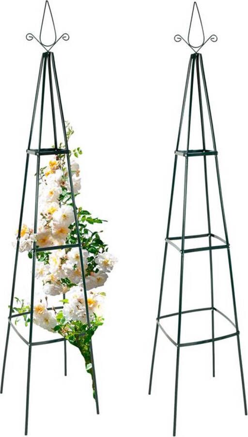 Anaterra Plantensteun metaal Set van 2 Obelisk 195 x 35 x 35 cm 18 mm buisdikte Rankhulp voor klimplanten Groen Plantenklimrek voor klimrozen