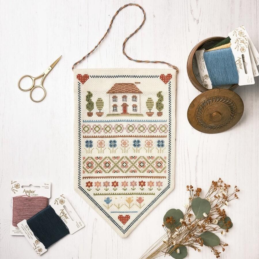 Anchor Borduurpakket Heritage Wall Hanging merklap ALXE008 met linnen garen