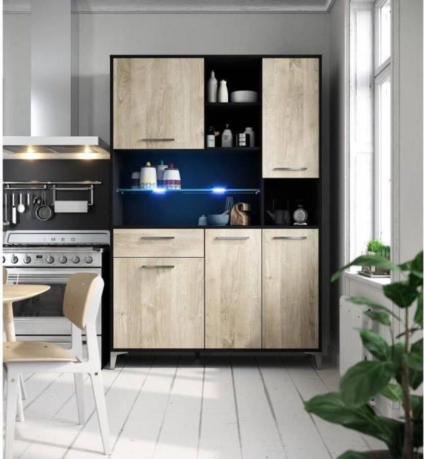 Merkloos ECO Keuken dressoir met LED L 120 cm Eik en mat zwart