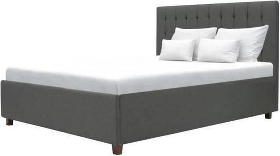 Anders Bed voor volwassenen 160 x 200 cm + opbergdoos Donkergrijze linnen imitatiestof Inclusief bedbodem EMILY