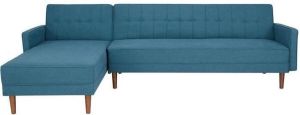 Anders Omkeerbare 3-zits hoekbank Blauwe stof Houten poten L 286 x D 169 x H 80 cm IMANIA