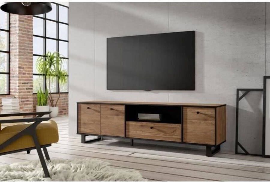 Cstore Tv-meubel 3 deuren 1 la Eiken en zwart decor L 180.8 x D 42 x H 52.8 cm SEWILL