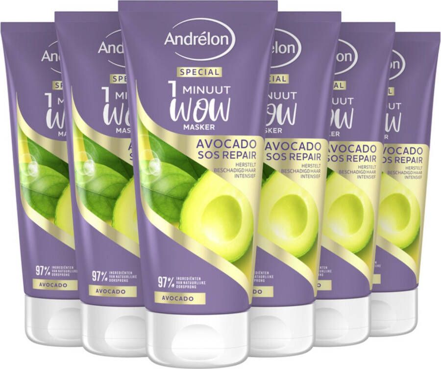 Andrélon 6x Andrelon 1 Minuut Wow Masker Avocado SOS Repair 180 ml