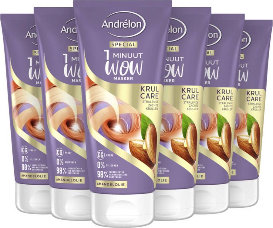 Andrélon 6x Andrelon 1 Minuut Wow Masker Krul Care 180 ml