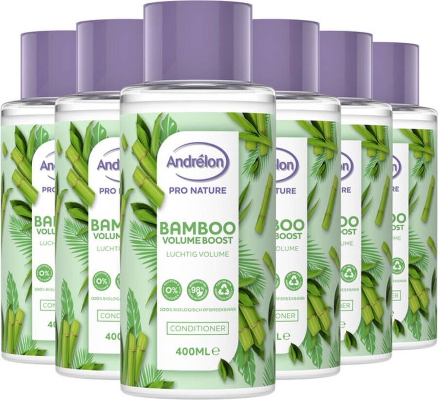 Andrélon Andrelon Pro Nature Conditioner Bamboo Volume Boost 6 x 400 ml Voordeelverpakking