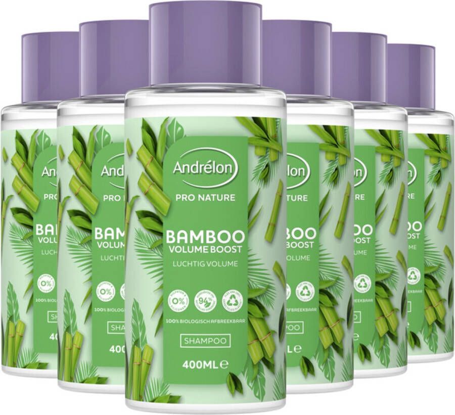 Andrélon Pro Nature Shampoo Bamboo Volume Boost verrijkt met bamboe 6 x 400 ml