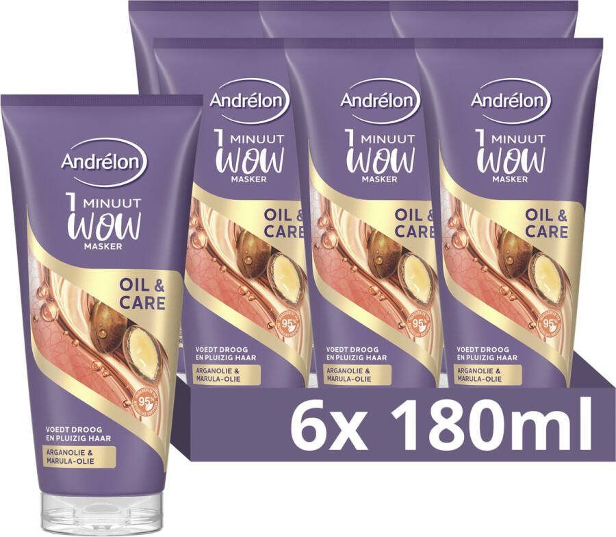 Andrélon 1 Minuut WOW Masker Oil & Care verrijkt met arganolie en marula-olie 6 x 180 ml