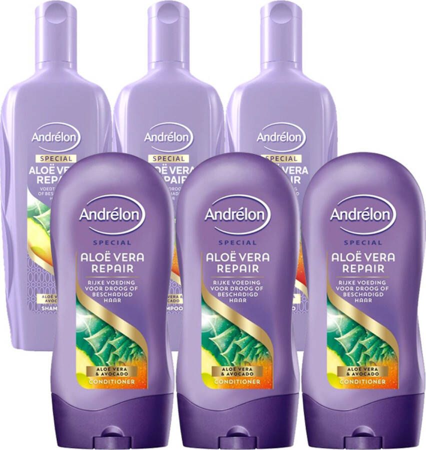 Andrélon Aloë Vera Repair Mix Pakket 3 x Shampoo & 3 x Conditioner