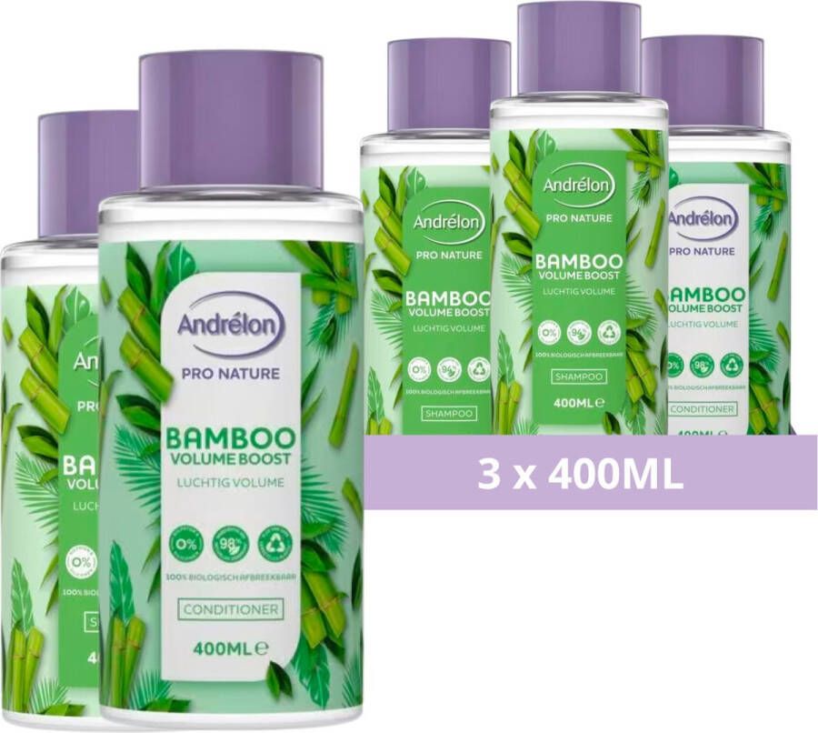 Andrélon Andrelon Bamboo Volume Shampoo & Conditioner Pakket van 3 Voordeelverpakking