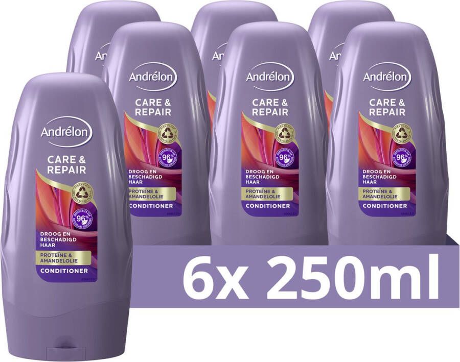 Andrélon Care & Repair Conditioner voor droog en beschadigd haar met proteïne en amandelolie 6 x 250 ml