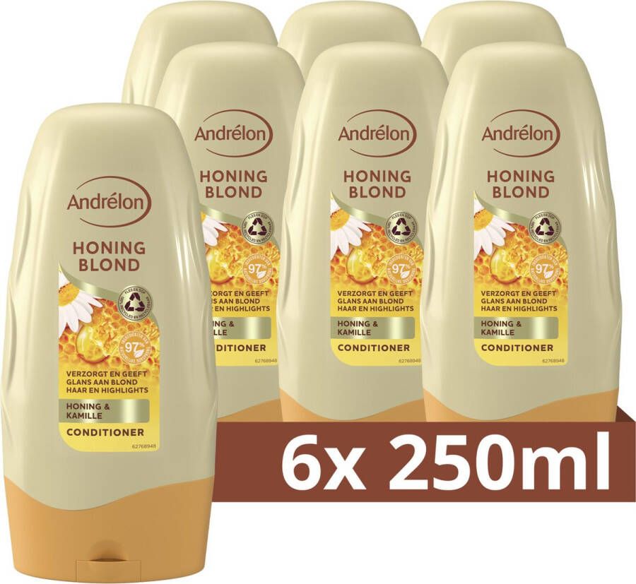 Andrélon Zomer Blond Conditioner Voor natuurlijk en gekleurd blond haar Verrijkt met kamille en honing 6 x 250 ml