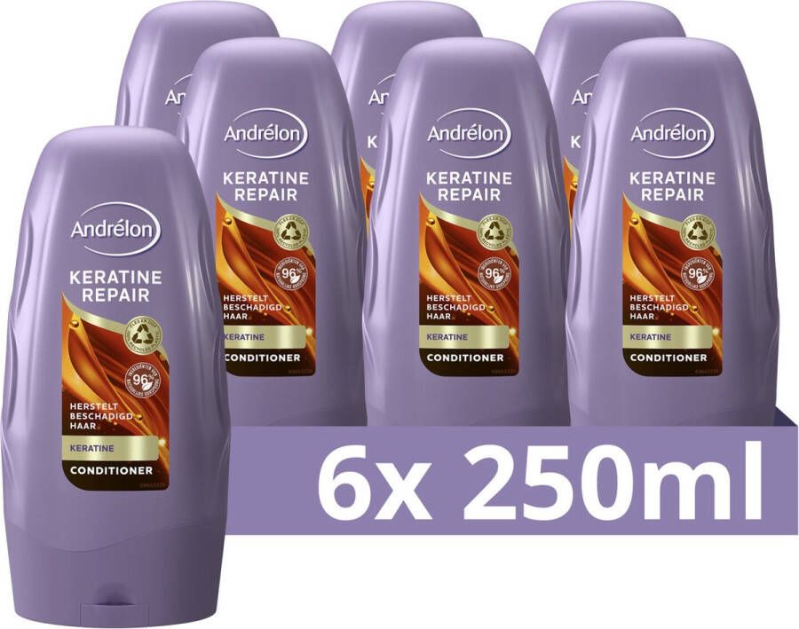 Andrélon Keratine Repair Conditioner Voor droog en beschadigd haar Verrijkt met keratine en vitamine E 6 x 250 ml