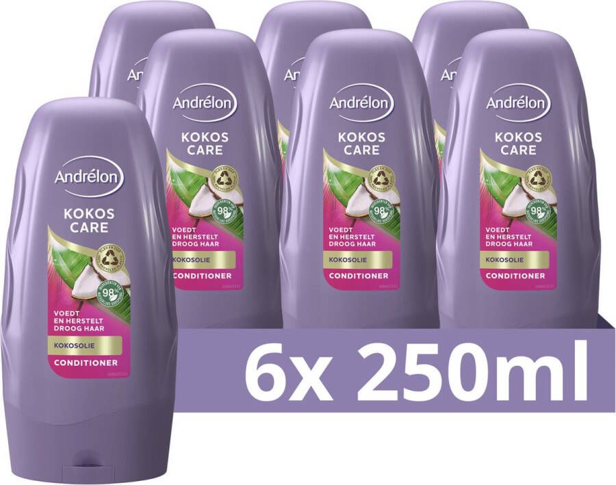 Andrélon Kokos Care Conditioner Voedt en herstelt droog haar Verrijkt met kokosolie en kokosmelk 6 x 250 ml