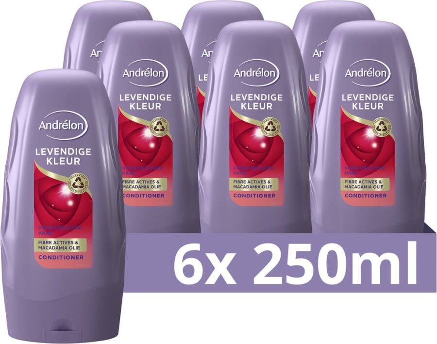 Andrélon Levendige Kleur Conditioner Voor gekleurd haar Verrijkt met macadamia olie en fibre actives 6 x 250 ml