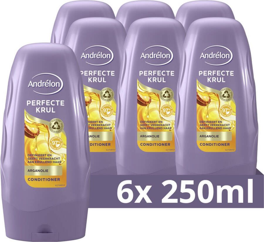 Andrélon Perfecte Krul Conditioner Voor krullend haar Verrijkt met arganolie 6 x 250 ml