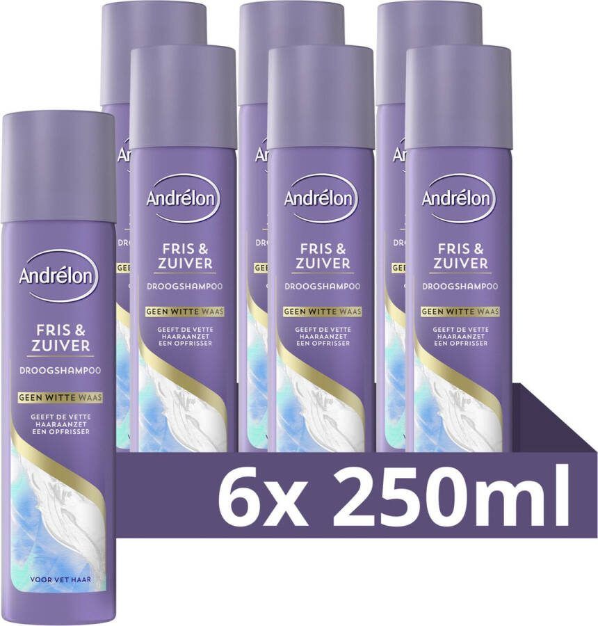 Andrélon Droogshampoo Fris & Zuiver verrijkt met tapiocazetmeel 6 x 250 ml