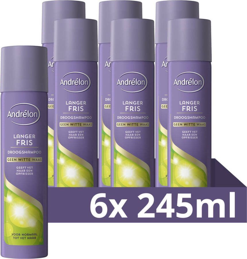 Andrélon Droogshampoo Langer Fris verrijkt met tapiocazetmeel en organic green tea 6 x 245 ml