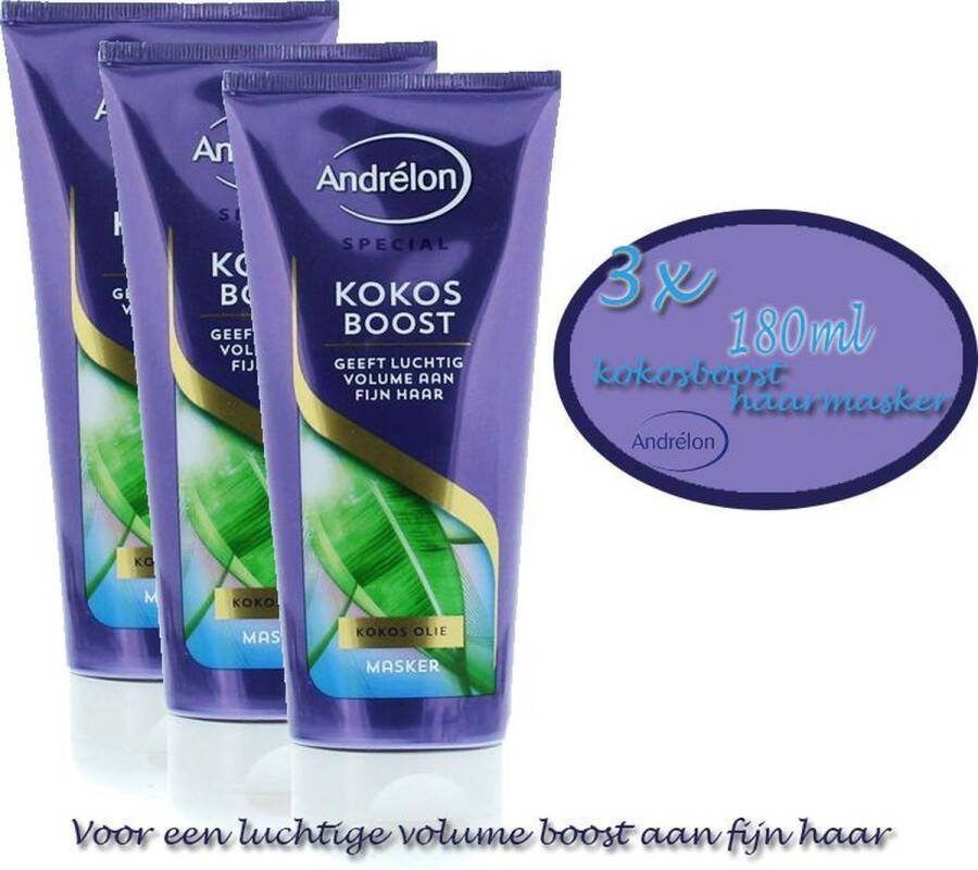 Andrélon haarmasker kokos boost 180 ml 3 stuks
