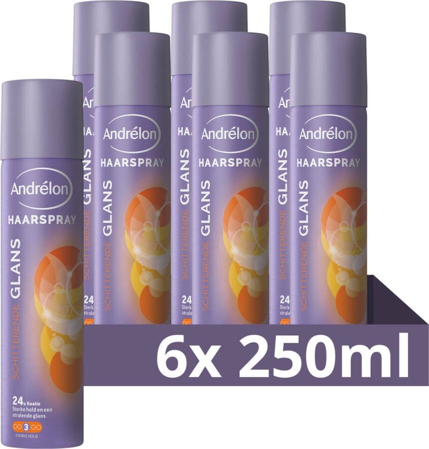 Andrélon Haarspray Schitterende Glans gaat pluis in je haar tegen zeer fijne verstuiving 6 x 250 ml