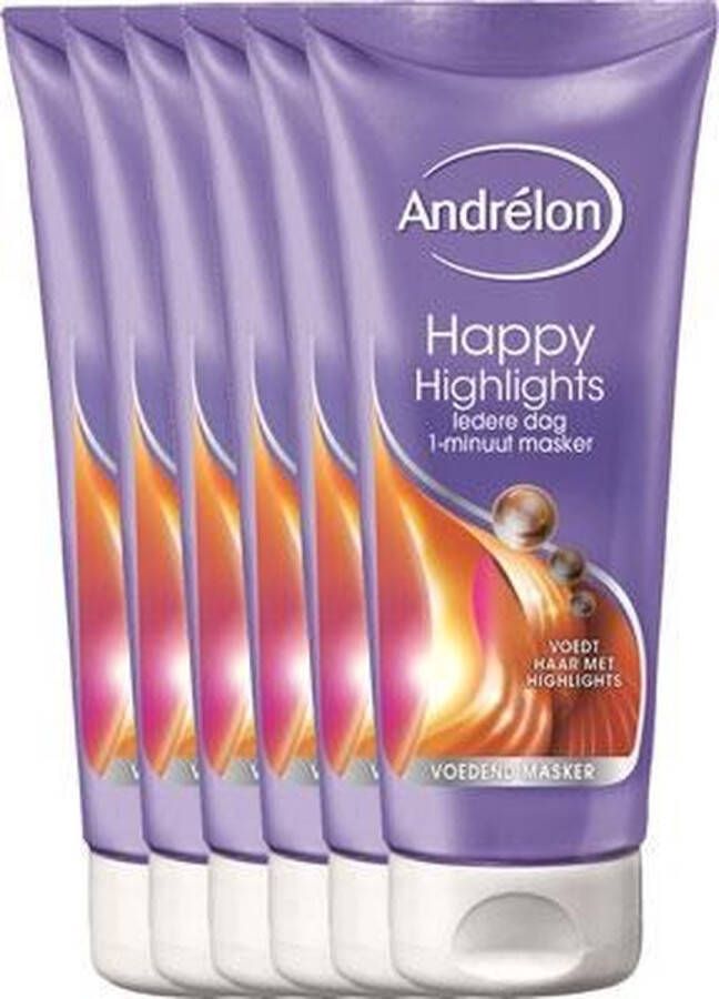 Andrélon Happy Highlights 6 x 180 ml 1-Minuut Haarmasker Voordeelverpakking