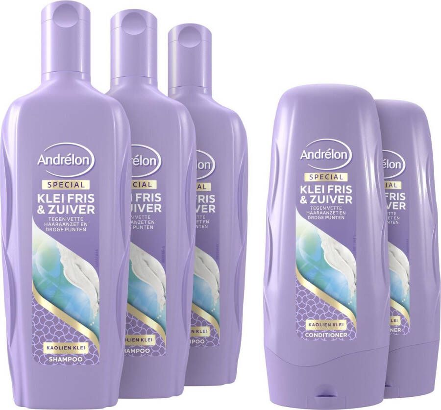 Andrélon Klei Fris & Zuiver Shampoo + Conditioner 5 x 300 ml Voordeelverpakking