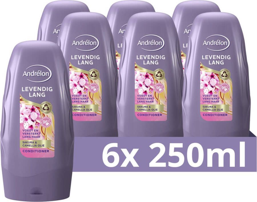 Andrélon Levendig Lang Conditioner Voedt en versterkt lang haar Verrijkt met sakura en camellia olie 6 x 250 ml