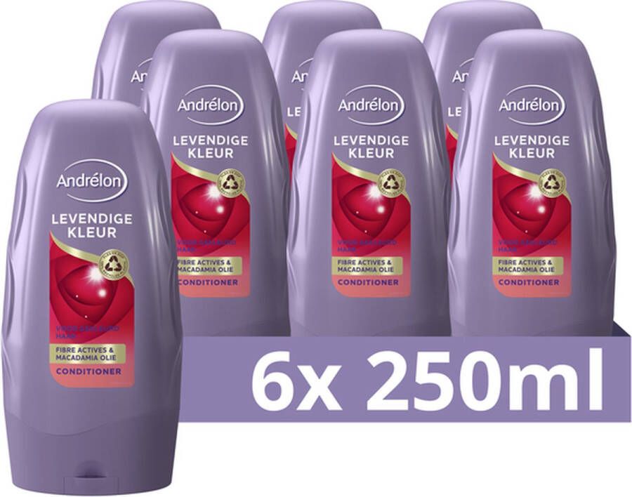 Andrélon Levendige Kleur Conditioner Voor gekleurd haar Verrijkt met macadamia olie en fibre actives 6 x 250 ml