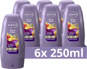 Andrélon Oil & Curl Conditioner Voor flexibele glanzende krullen Verrijkt met buriti-olie en murumuru boter 6 x 250 ml