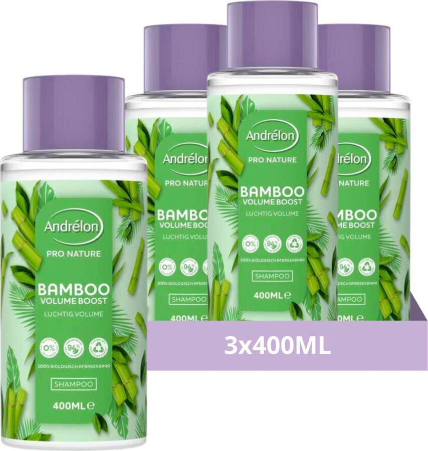 Andrélon Pro Nature Bamboo Volume Boost Shampoo 400 ml 3 Stuks Voordeelverpakking