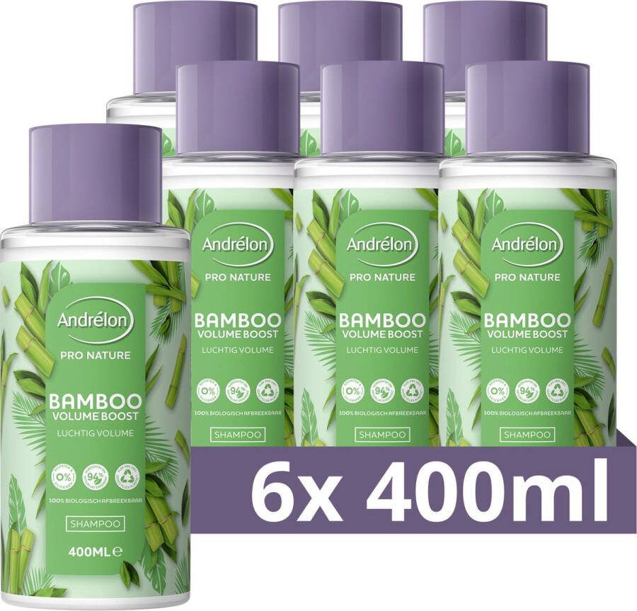 Andrélon Pro Nature Shampoo Bamboo Volume Boost verrijkt met bamboe 6 x 400 ml