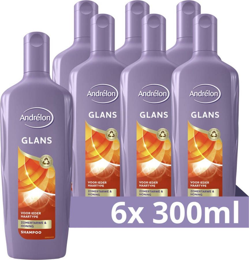 Andrélon Shampoo Glans milde shampoo verrijkt met zomertarwe en honing 6 x 300 ml