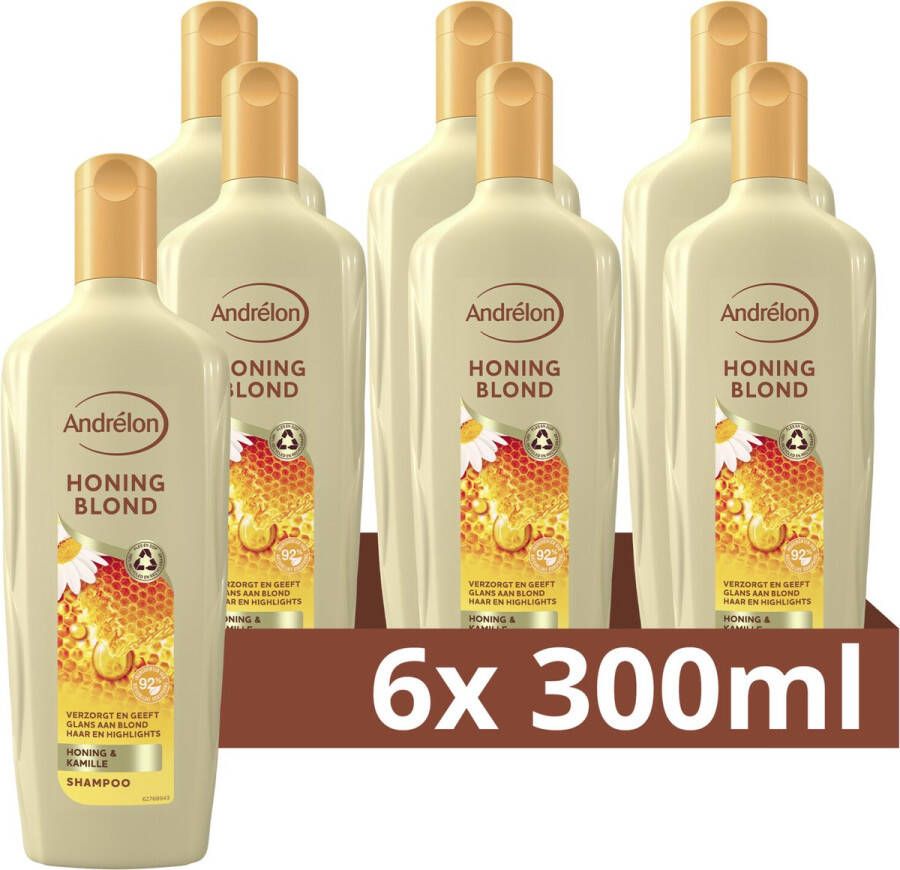 Andrélon Shampoo Honing Blond verrijkt met kamille honing en een uv-filter 6 x 300 ml