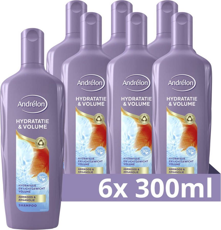 Andrélon Shampoo Hydratatie & Volume verrijkt met abrikoos en arganolie 6 x 300 ml