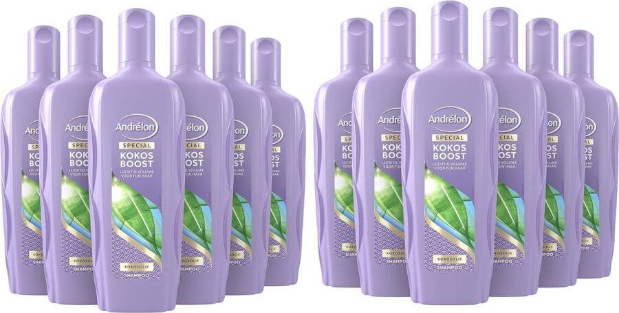 Andrélon Shampoo Kokos Boost 300 ml Voordeelverpakking 12 stuks