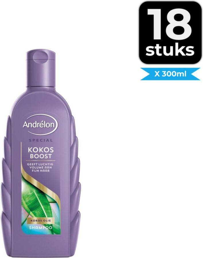 Andrélon Shampoo Kokos Boost 300 ml Voordeelverpakking 18 stuks
