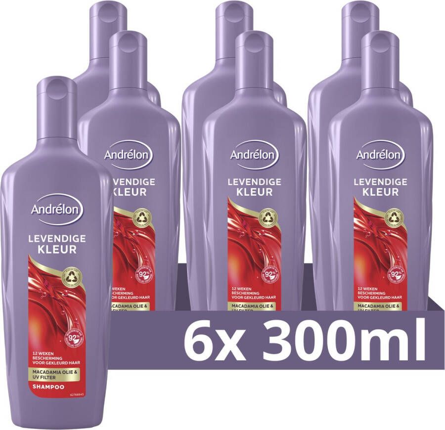 Andrélon Shampoo Levendige Kleur verrijkt met macadamia-olie en een uv-filter 6 x 300 ml