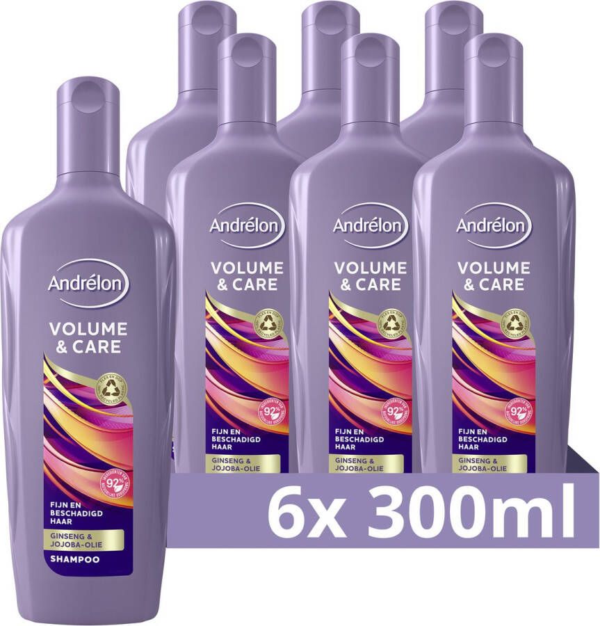 Andrélon Andrelon Shampoo Volume & Care verrijkt met ginseng en jojoba-olie 6 x 300 ml