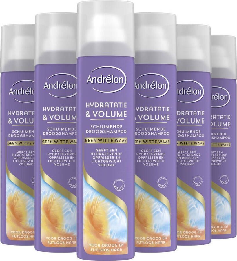 Andrélon Special Schuimende Droogshampoo Hydratatie & Volume voor pluisvrij haar zonder witte waas 6 x 300 ml