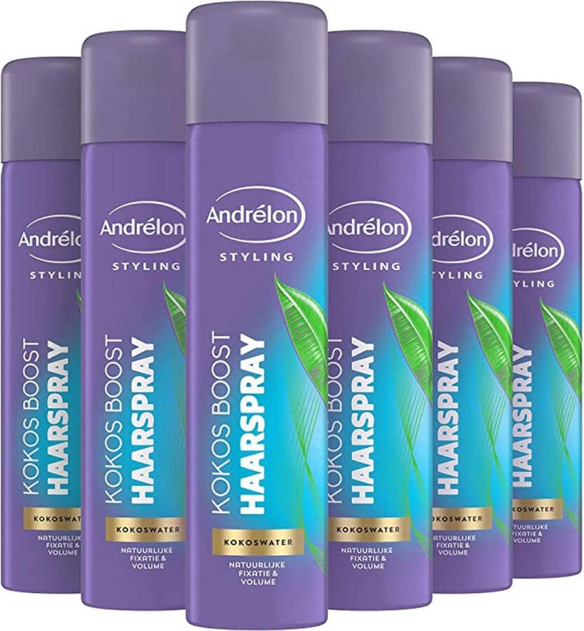 Andrélon Styling Haarspray Kokos Boost voor fijn haar 6 x 250ML Voordeelverpakking