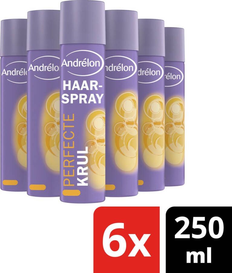 Andrélon Haarspray Perfecte Krul gaat pluis tegen in je haar zeer fijne verstuiving 6 x 250 ml