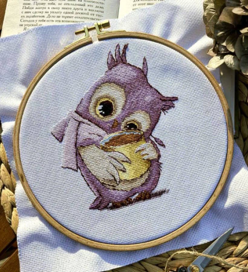 Andriana Borduurpakket Coffeelovers Owl Uil telpatroon om zelf te borduren