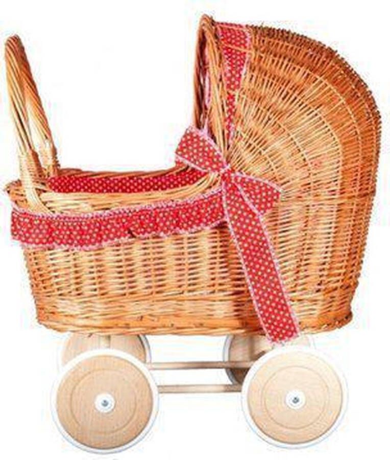 Angel Toys Poppenwagen met rieten kap rood met witte stippen