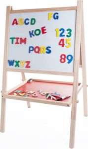 Angel Toys tekenbord van hout inclusief Krijtjes wisser magnetisch alfabet en cijfers.
