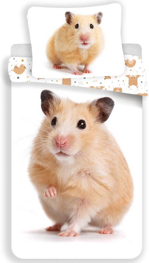 SimbaShop Animal Pictures Dekbedovertrek Hamster Eenpersoons 140 x 200 cm Wit